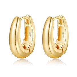 BMMYE Chunky Gold Hoops Small Huggie Earrings for Women, Thick Oval Chunky Silver Hoop Earrings Hypoallergenic Earrings