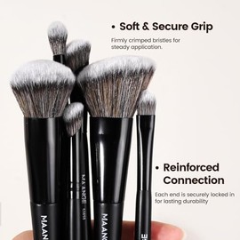 MAANGE Set de Brochas de Maquillaje, 10PCS Brochas para Maquillaje de Doble Punta para Pulir Líquidos, Cremas, Polvos, Difuminar y Contornear con Neceser y Caja(Negro)