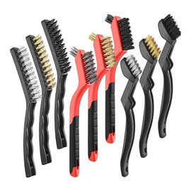 9 Pcs Wire Brush Set Include Brass Copper, Stainless Steel and Nylon Bristles Brushes with Ergonomic Handles for Metal, Wood, Stove, Sink, Rust and Welding Slag Cleaning