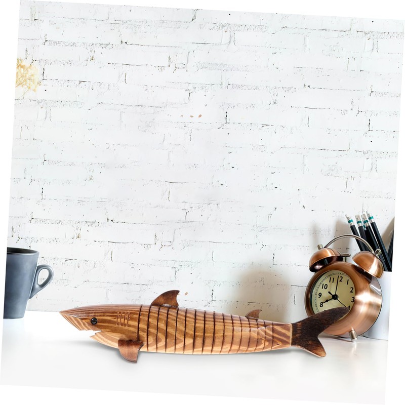 HOMSFOU Wooden Shark Statue en Wiggle Animal Toy