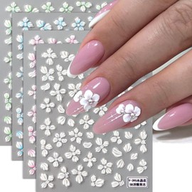 Flower Nail Sticker for Nail Art,Spring Nail Decals Embossed 5D Embossed Crystal Camellia Four-Petal Floral Nail Design Lovely Flowers for Nails Adhesive Gel Slider Charm Decor Manicure Accessories