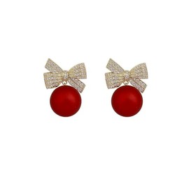 Christmas Bow Earrings for Women Crystal Pearl Bow Stud Earrings Red Ball Bow Earrings Bow Tie Ribbon Earrings for Women Christmas Wedding Bowknot Jewelry (red)