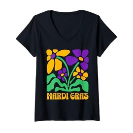 Womens Mardi Gras Carnival Beads New Orleans French Festival Parade V-Neck T-Shirt