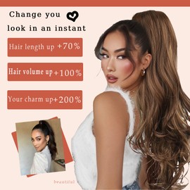 Highlight Brown Mixed Blonde Wavy Layered Drawstring Ponytail Extension for Black Women,Synthetic Curly Multi Layered Blonde Ponytail Extension Clip in Wavy Ponytail Hair Fit for Daily 26inch