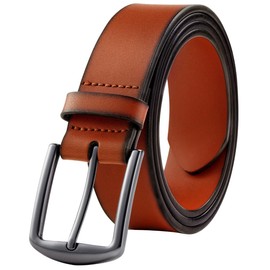 KM Legend Mens Leather Dress Belt for Work Business and Casual, Boston Brown, 36 US