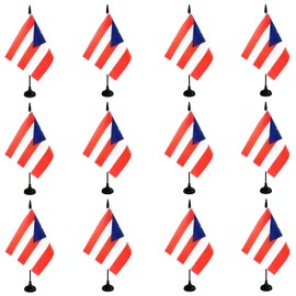 Rotenl Puerto Rico Desk Flag, 12 Pack Puerto Rican Table Office Flag with Black Solid Pole and Stand Base, International Country Flag, Festival Celebration, Classroom Meeting Desktop Decor (Puerto Rico)