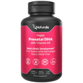 Naturalis Vegan Prenatal with Full Specrum Omega-3 | Algae DHA, EPA, DPA, Vitamin D3 & Active Folate L 5-MTHF | Vegan Society Certified, Sustainably Sourced, Non-GMO & Soy Free | 120 Veggie Softgels
