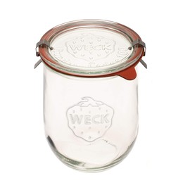 Weck Tulip Jar - Sour Dough Starter Jars for Sourdough - 1 x WECK 745 Large Clear Jar with Wide Mouth - 1 Liter Includes Glass Lid, rubber seal and steel clips