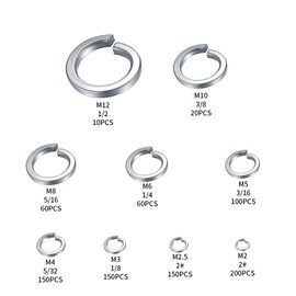 Zxglxinyao 900 PCS Stainless Steel Spring Lock Washer, Split Lock Washer, Split Ring Washer Bolt Screw Spring Washer, 2#, 1/8", 5/32", 3/16", 1/4", 5/16", 3/8", 1/2"