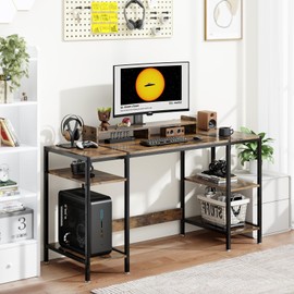 VivomexisAura Computer Desk Gaming Desk with Monitor Stand, Home Office Desk Suitable for 2 Monitors, Writing Desk with Adjustable Storage Space,Sturdy and Durable Modern Small Desk (Vintage, 55)