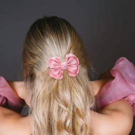 Zolyco Tiny 3 Inch Hair Bow Clips Thick Ribbon - Cute Lined Boutique Alligator Hairpin for Girls, Toddlers, and Little Teens - Kids Barrettes Set of 2 Small Stylish (Rose Pink)