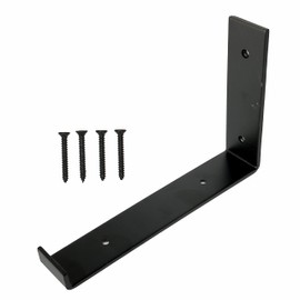SUL Heavy Duty Floating Mild Steel Shelf Brackets with Lip, Black Metal Wall Shelve Brackets Shelf Hardware with Screw for DIY Open Shelving (140x205mm) Black (Shelf Bracket 2pk)