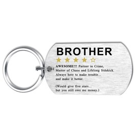 Alotozo Funny Gifts for Brother Fathers Day - 4-Star Rating Review Keyring for Brother - Father’s Day Gifts from Sister/Brothers