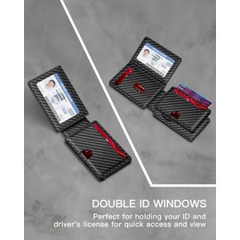 Wallet for Men | RFID Blocking Magsafe Pop Up Metal Card Holder | with 2 ID Windows and Cash Slot | Hold 12 -15 Cards | Slim Compact Bifold Smart Wallet | Magnetic Closure (Black Carbon Fiber)