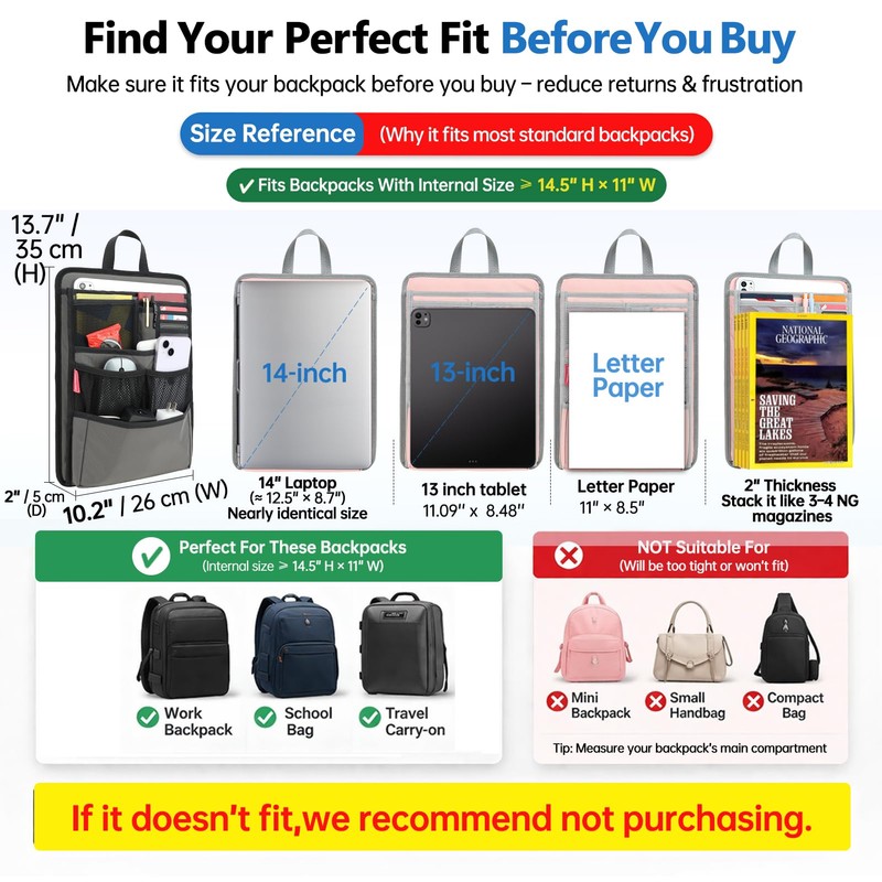 DELTAMANN Slim Rugged Backpack Organizer Insert for Business Casual Men