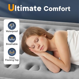 Andola Queen Air Mattress with Built in Pump, 18'' Inflatable Mattress Double High with 3 Mins Quick Self-Inflation, Dark Grey