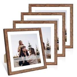 ccdcc 12x12 Picture Frame Set of 4, 12 x 12 Wood Photo Frames with Mat for 10x10 or 30x30cm Diamond Painting Art, Wooden Frame with Real Glass Cover for Wall and Tabletop Display,Rustic Brown