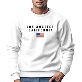 Neverless® Sweatshirt Men's Printed Lettering California Los Angeles USA America Flag Crew Neck Jumper, California white.