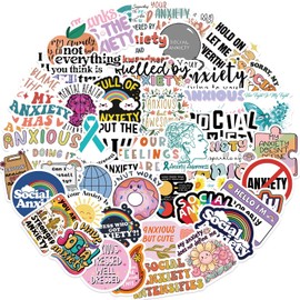 50PCS Social Anxiety Stickers, Vinyl Waterproof Disorder Awareness Sticker Set for Teens Adults, Cartoon Inspirational Mental Health Decals for Computers Skateboards Journals Bicycles Luggage
