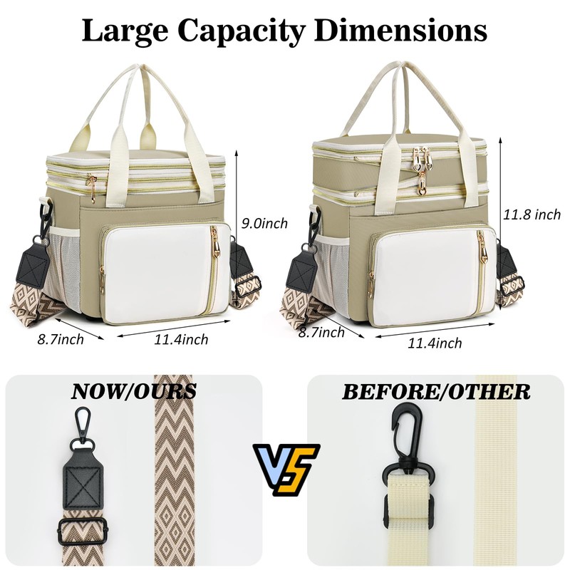 LOKASS Lunch Box for Women/Men-16L-Insulated Lunch Bag, Expandable Double-layer Leakproof
