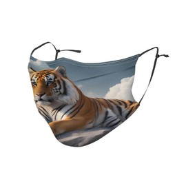 WZYWHJ Adult Dust Mask 5 PCS for Protection Against Smoke, Cold, Allergies, and More Majestic Tiger Resting on a Rock with Cloudy Sky Pattern