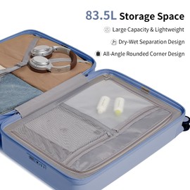 aji Checked 26 inch Luggage with 8 Spinner Wheels, Large Suitcase with TSA Lock, 100% Lightweight PC Hard Shell travel luggage Suitcases for Men Women, 26-Inch Checked-In, Blueberry Blue