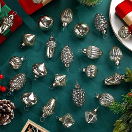 Syhood 24 Pcs Vintage Glass Christmas Balls Mini Christmas Balls Ornaments 1.2" Diameter Glass Copper Christmas Balls Bulk Christmas Balls for Christmas Tree Xmas Party Decoration (Silver)