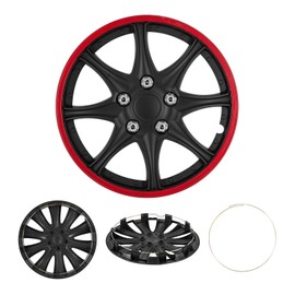 Cobra-Tek Set of 4 Hubcaps Wheel Cover JDM Black Red Universal, Fits Steel Wheels, Tapas para Rines, (15” inch R15), Fits Toyota Corolla Honda Civic Nissan Altima Sentra Chevy Mazda Dodge Ford