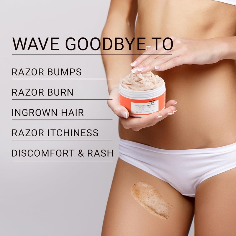 Bikini Area Exfoliator Scrub for ingrown hairs, razor bumps, and