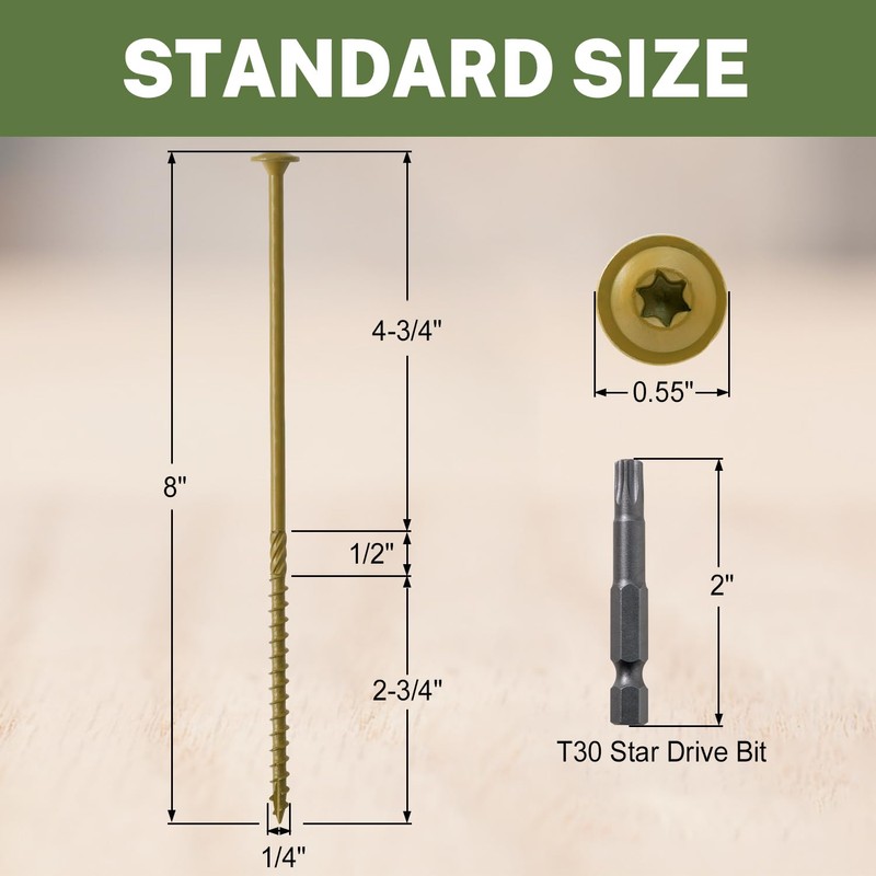 LIONMAX Lag Screws 8 Inch, Structural Wood Screw #14 x