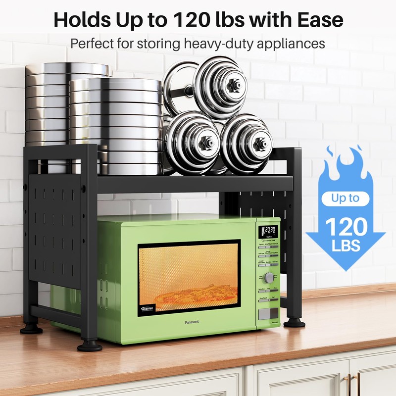 Expandable Microwave Stand Countertop, 2-Tier Adjustable Microwave Oven Rack with