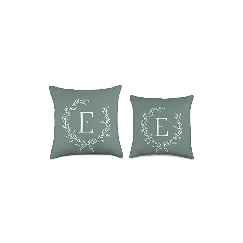 Sage Green Capital Letter E Monogram Initial E Throw Pillow