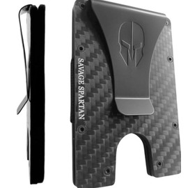 SAVAGE SPARTAN-Rugged Minimalist Credit Card Holder Carbon Fiber Slim Tactical Front Pocket Wallet for Men with Metal Money Clip