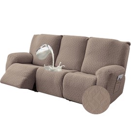 Gennia Waterproof Recliner Sofa Cover,Stretch Reclining Couch Covers with Pockets,Washable Lazy Boy Recliner Slipcovers,Leakproof Sofa Protector for Kids, Pets, Dog and Cat (3 Seat, Taupe)