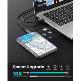 ORICO 2139C3-V1-CR 2.5 Inch HDD Case, USB C to SATA III Hard Disk Case, 6Gbps, Clear SSD Case, 7mm/9.5mm 2.5 Inch, Supports SATA SSD HDD, Up to 6TB, No Tools Required, Supports UASP