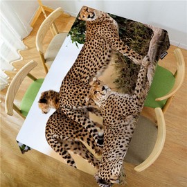 Swono Cheetah Table Cover African Animal Leopard Family Cheetah Grassland 50x72 Inch Table Cloth for Rectangle Tables Buffet Parties Coffee BBQ and Dinning Tablecloth