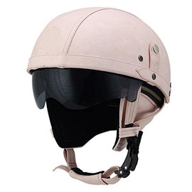 Woljay Leather Motorcycle Helmet Goggles Vintage Half Helmets Motorcycle Biker Cruiser Scooter Touring (Pink with Drop Down Sun Lens)