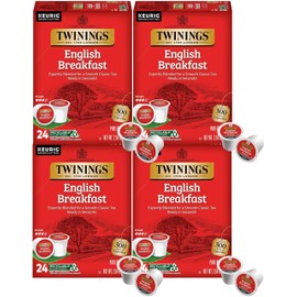 Twinings of London English Breakfast Tea K-Cups foTwinings English Breakfast Tea K-Cup Pods for Keurig, Caffeinated, Smooth, Flavourful, Robust Black Tea, 24 Count (Pack of 4)