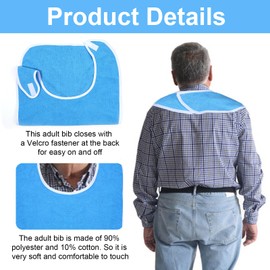 Yuanchu Unisex Adult Bibs for Elderly Women, Adjustable Adult Bibs for Men Washable Bib for Eating Waterproof Terry Bib Clothing Protectors Feeding Adult Bibs Gifts for Elderly Senior (Blue)