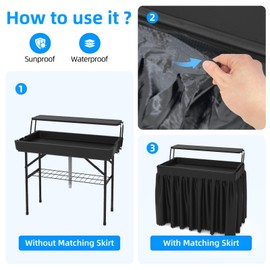 SHAREWIN Double-Layer Ice Cooler Folding Table, Party Chilling Table with Drain and Detachable Black Skirt to Keep Drinks Cool for Weddings, Outdoor, Picnics, Pool Parties