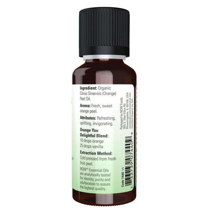 NOW Essential Oils, Organic Orange Oil, Uplifting Aromatherapy Scent, Cold