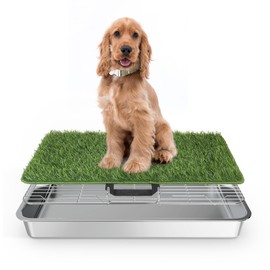 Dog Grass Pad with Tray, Grass Pad for Dogs Potty 24" X 17.7", Stainless Steel Tray & Grate, 1 Pcs Replacement Artificial Grass Mats, Portable Dog Toilet for Indoor and Outdoor Use