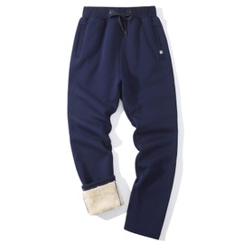 PEHMEA Fleece Lined Sweatpants for Men, Winter Warm Sherpa Joggers Lounge Pants with Pockets(11 Navy (Open-Bottom)-M)