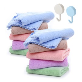 10 Pieces Baby Towels and 2 Hooks, Colorful Coral Fleece Towels, Soft Baby Face Towels, Burp Cloths, Super Absorbent for Washing Baby Face and Bathing (25 x 25 cm)