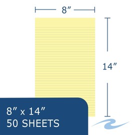 Roaring Spring Boardroom, Gummed Legal Pads, Pack of 48, 8.5"x14" Yellow Canary Paper, Wide Ruled, 50 Sheets, Top Bound