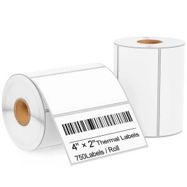 etoner-hub 2 Rolls 1500 Labels 4x2 Direct Thermal for Zebra LP 2824 2844 2442 Eltron ZP450