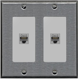 RiteAV 2 Port Cat6 Ethernet Wall Plate - 2 Gang [Stainless/Gray]