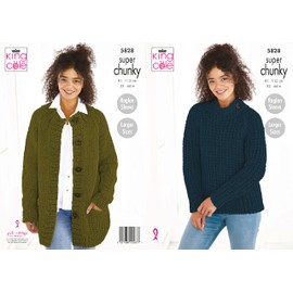 King Cole 5828 Knitting Pattern Womens Jacket and Sweater in Timeless Super Chunky, Multi, 32'' - 44''