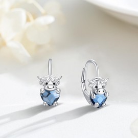 Highland Cow Earrings 925 Sterling Silver Cute Animal Scottish Cow Leverback Earrings with Crystal Jewellery Highland Cow Gifts for Women Girls Daughter