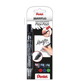 Pentel MWL5SBF-4Maxiflo Flexfeel Whiteboard Marker with Flexible Tip, Set of 4, Assorted Flexible Tips, Black/Red/Blue/Green